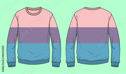 mens terry fleece long sleeve color block sweatshirt fashion illustration flat sketch vector