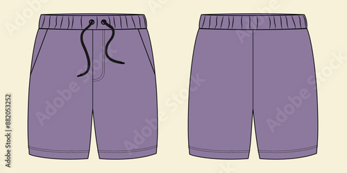 mens terry fleece shorts fashion illustration flat sketch vector.