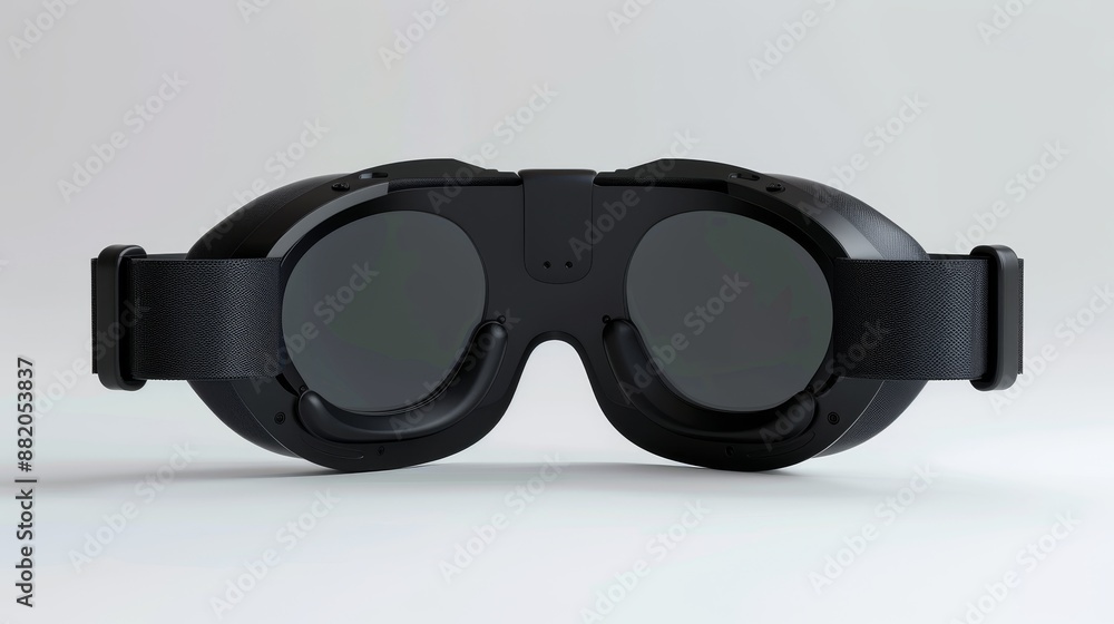 Mockup of a blank pair of black virtual reality goggles, showing the back Mockup of a blank pair of black virtual reality goggles, showing the back