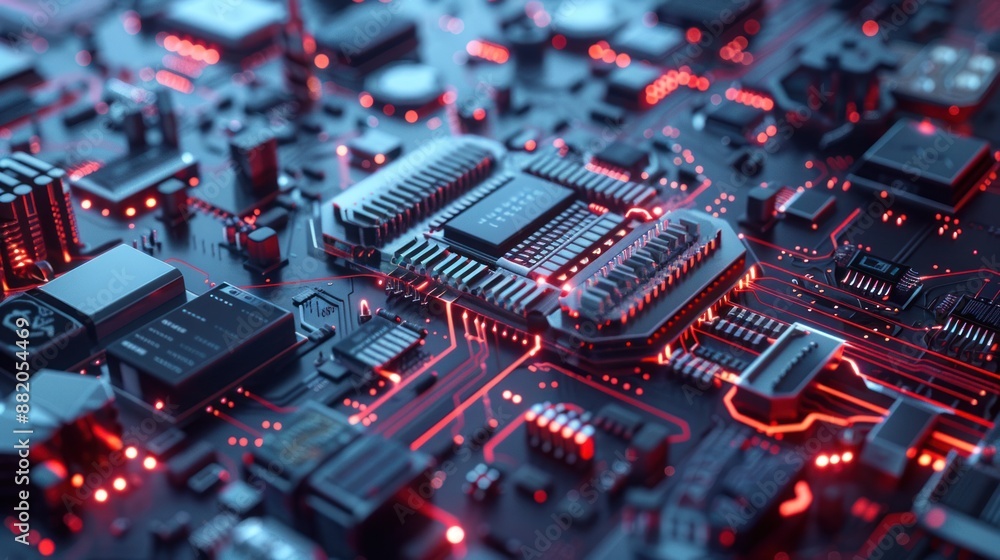 Circuit Board with Red Lights Circuit Board with Red Lights