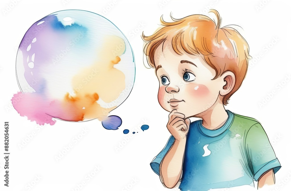 Little boy with hand on chin thinking about question, pensive expression, isolated on white background. Advertisement concept Little boy with hand on chin thinking about question, pensive expression, isolated on white background. Advertisement concept