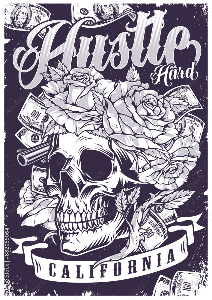 Obraz premium Hustle hard vintage sticker monochrome