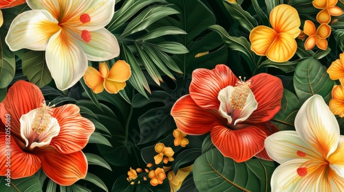 Wallpaper Mural Tropical Flowers in Lush Foliage Torontodigital.ca