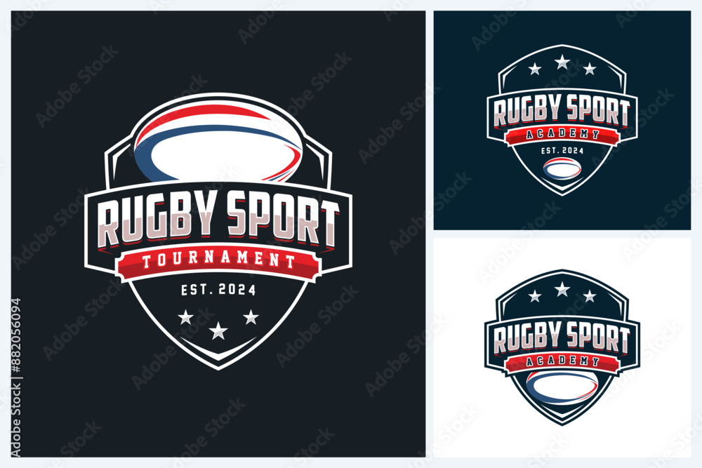 Rugby logo sport design template, rugby emblem vector, rugby tournament badge logo design vector illustration Rugby logo sport design template, rugby emblem vector, rugby tournament badge logo design vector illustration