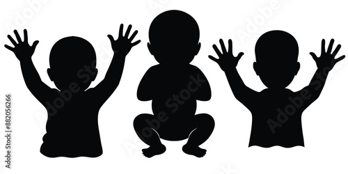  Silhouette of  a little baby in three poses vector illustration 