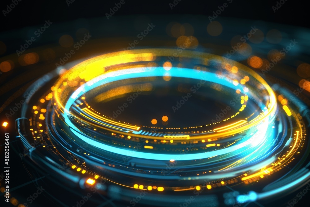 The abstract circular interface background in blue and yellow is a stock image The abstract circular interface background in blue and yellow is a stock image