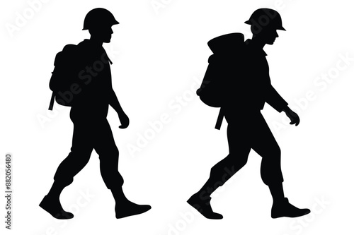 Silhouette of  a soldier  walking pose vector illustration in white background
