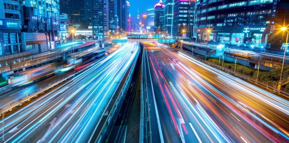 Ai generated long exposure video showing dynamic speed light trails in an urban environment Ai generated long exposure video showing dynamic speed light trails in an urban environment