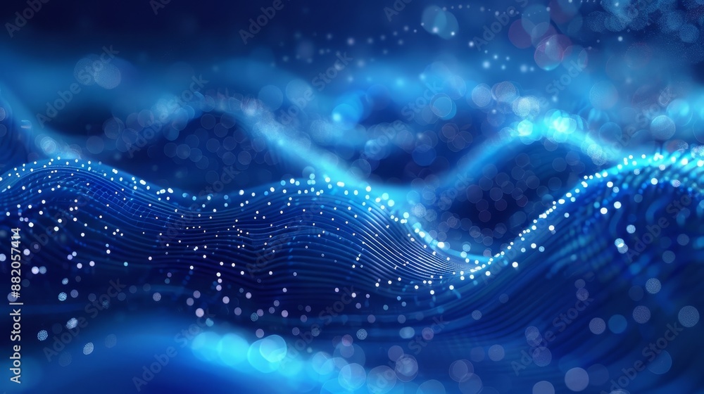 The concept of network data transfer in dark space with glitter particles. 3D rendering. The concept of network data transfer in dark space with glitter particles. 3D rendering.