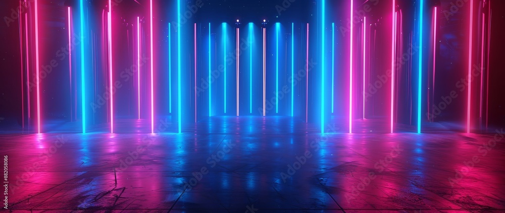 Neon neon light abstract background, red and blue lines, glowing arrows, holographic technology, virtual reality space, ultraviolet spectrum, laser show. Neon neon light abstract background, red and blue lines, glowing arrows, holographic technology, virtual reality space, ultraviolet spectrum, laser show.