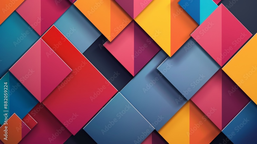 Vibrant geometric abstract background with colorful overlapping shapes in red, blue, yellow, and orange tones. Vibrant geometric abstract background with colorful overlapping shapes in red, blue, yellow, and orange tones.