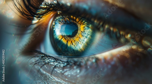Close Up of a Human Eye With Blue Iris and Yellow and Green Pattern