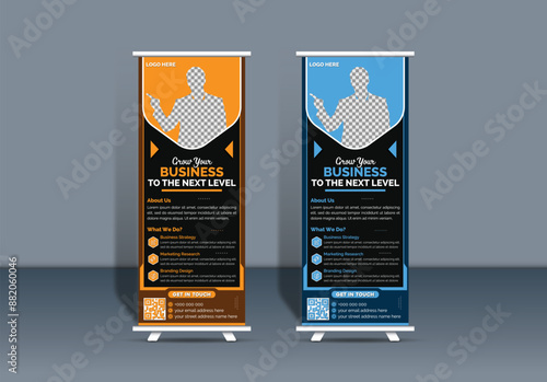 Stylish corporate business roll up banner signage standee and retractable x stand banner pull popup banner template unique design