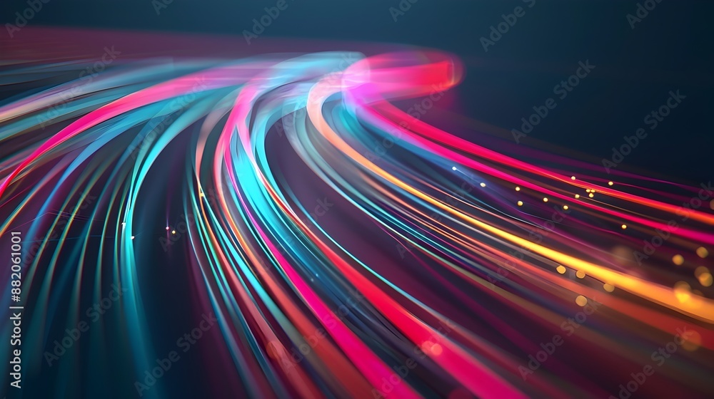 Fototapeta premium Multicolored light trails and streaks against dark background,depicting motion,energy,and technology