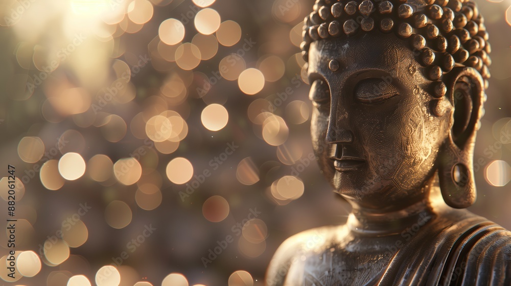 Golden Buddha head, with blurred bokeh background Golden Buddha head, with blurred bokeh background