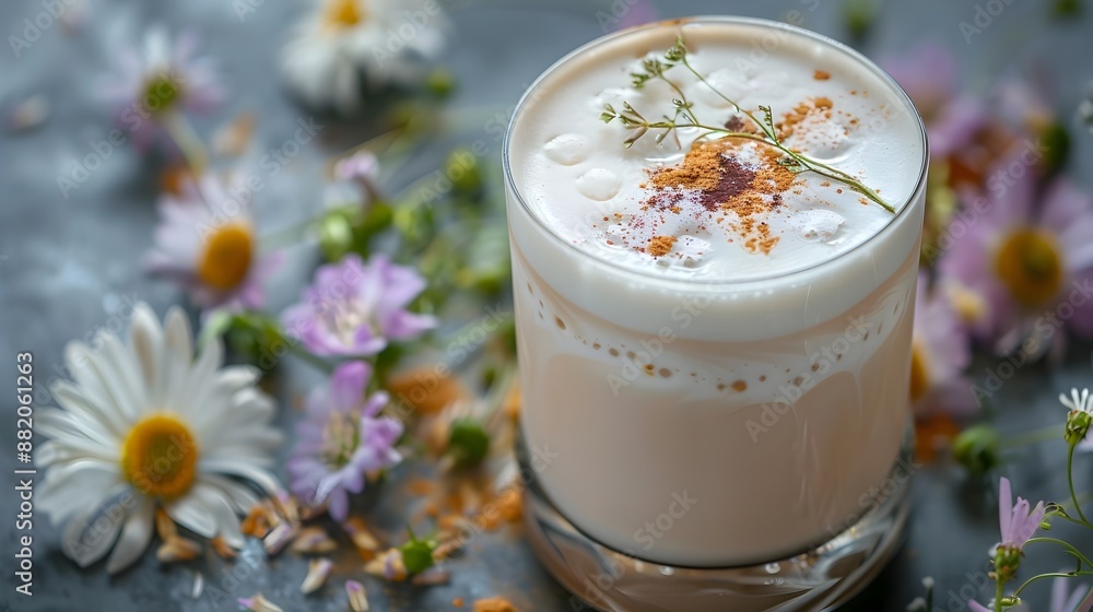 Delightful Latte With Floral Accents in a Cozy Caf Setting Delightful Latte With Floral Accents in a Cozy Caf Setting