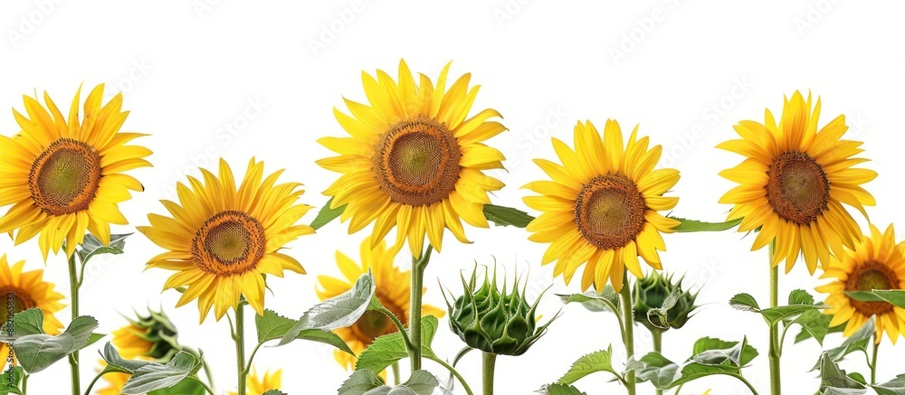 Sunflowers in a Row on a White Background Sunflowers in a Row on a White Background