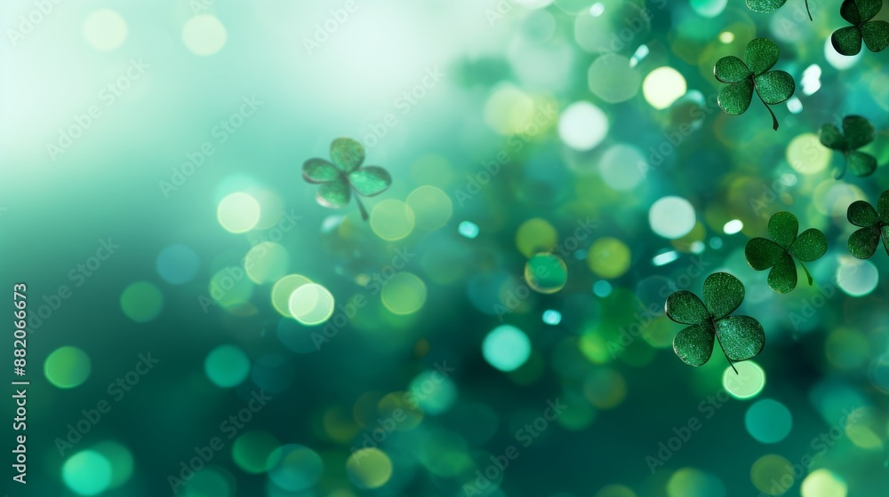 Clover Confetti with Green Bokeh Background Clover Confetti with Green Bokeh Background
