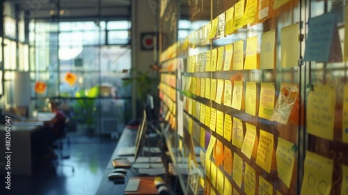 Kanban wall in a startup office with project management photo