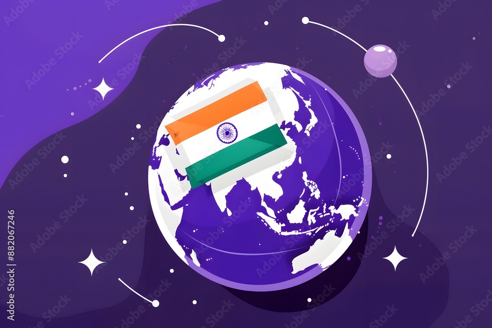 Naklejka premium India Flag with map and pin. 2D flat illustration design.