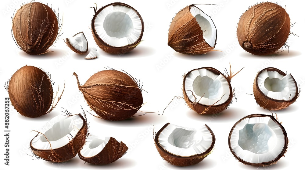 Set of delicious coconuts, cut out Set of delicious coconuts, cut out