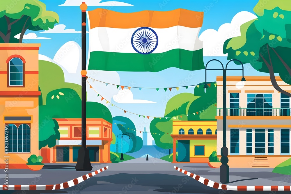 India Flag with map and pin. 2D flat illustration design. India Flag with map and pin. 2D flat illustration design.