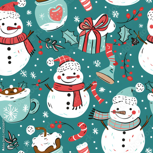 2D illustrated New Year card in a cute graphic style seamless pattern.