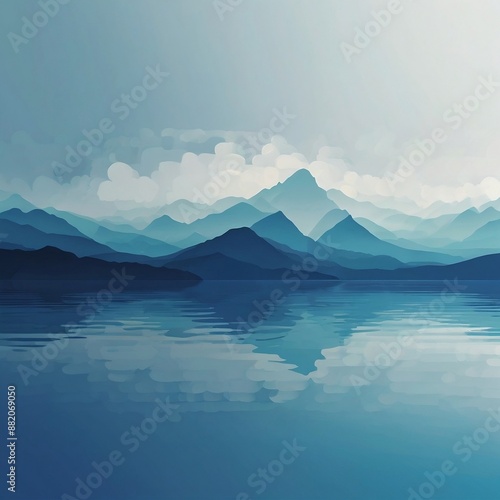 landscape silhouette of mountains and blue sea. design for banner, poster. generative ai