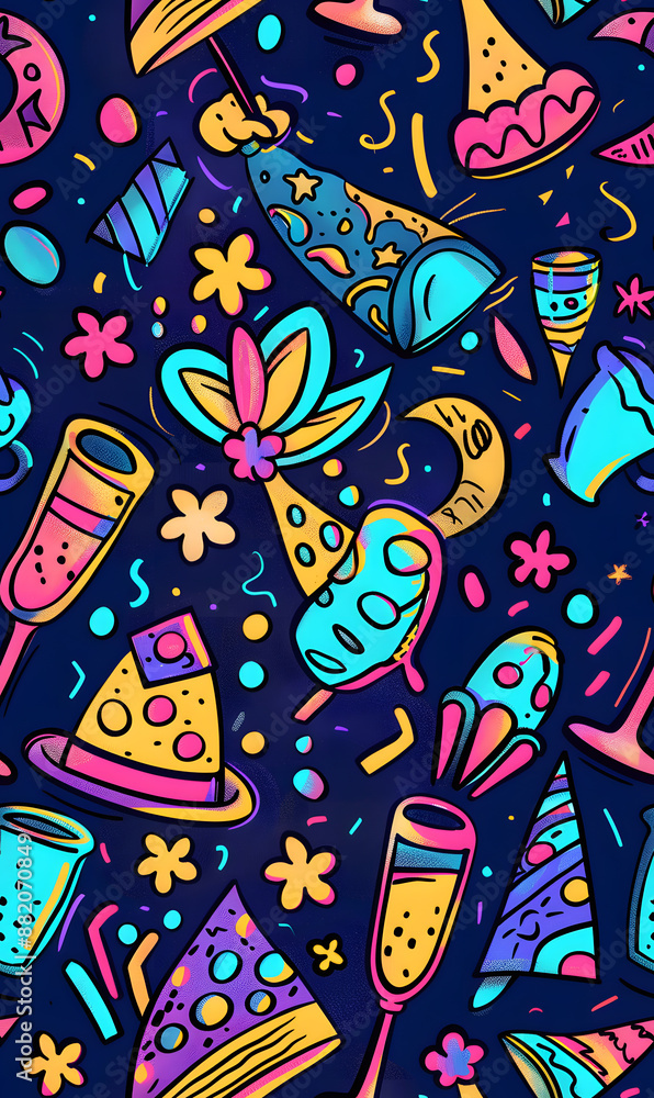 2D illustrated New Year card in a cute graphic style seamless pattern. 2D illustrated New Year card in a cute graphic style seamless pattern.