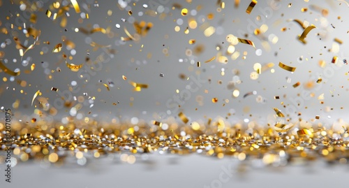 Scattered Gold and Silver Confetti on a Grey Surface