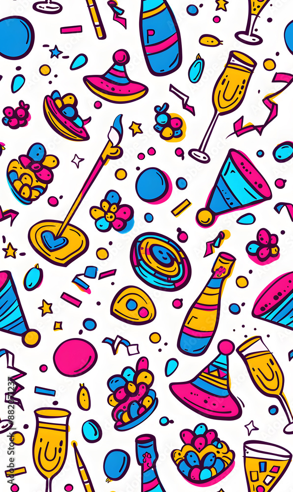2D illustrated New Year card in a cute graphic style seamless pattern. 2D illustrated New Year card in a cute graphic style seamless pattern.