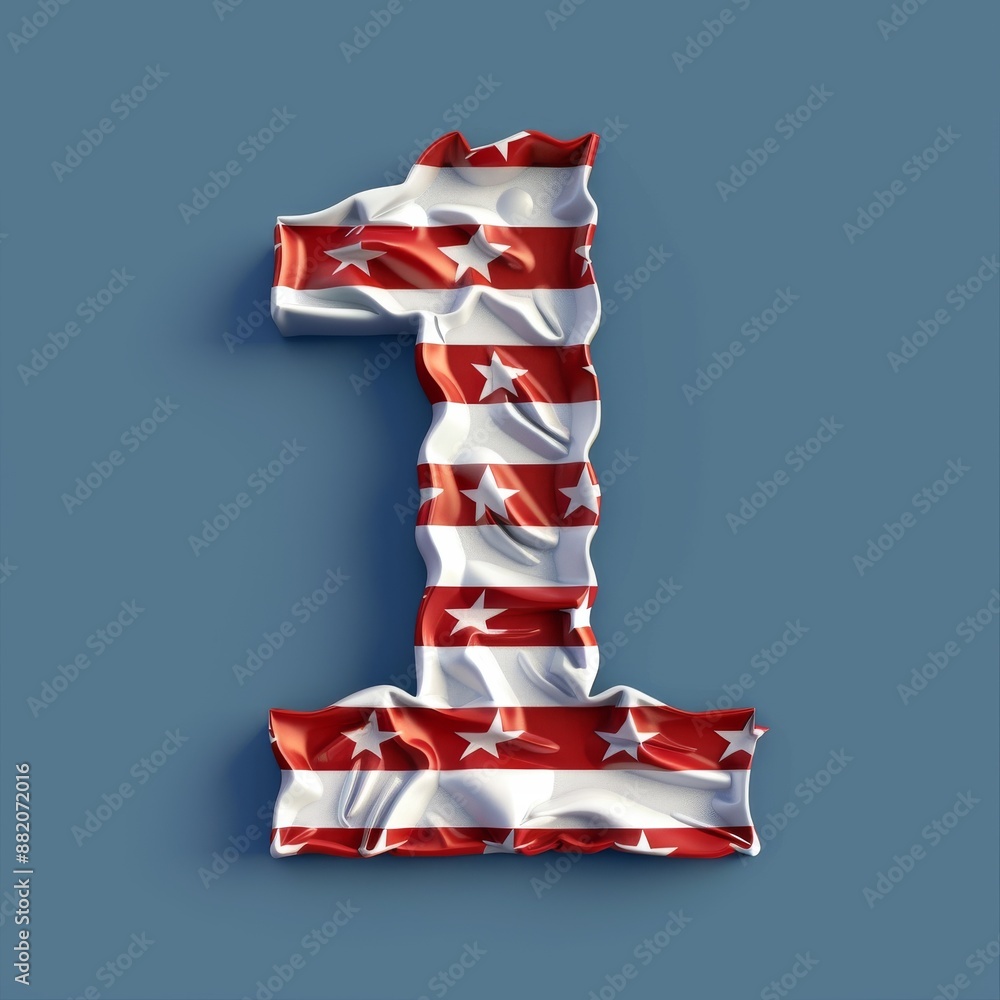 Fototapeta premium Patriotic 3D USA Flag with Number 1 - ONE
