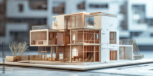 Architectural Model of a Modern House with Detailed Design