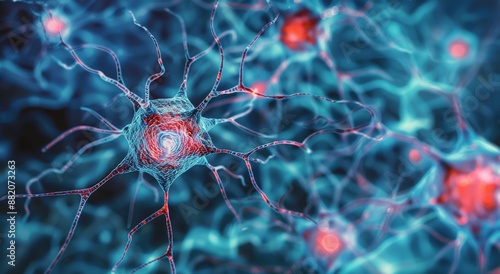 Abstract Digital Neuron With Glowing Lines and Particles