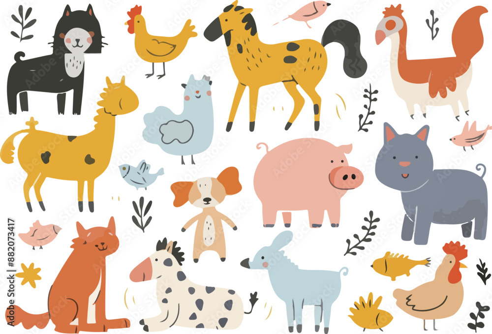 Colorful Farm Animal Illustration Colorful Farm Animal Illustration