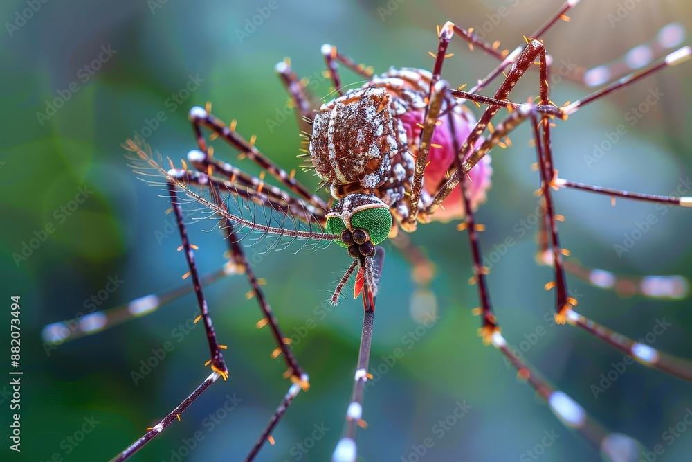Fototapeta premium Illuminated Macro Shot of a Vibrant Red Chikungunya Virus with Natural Light