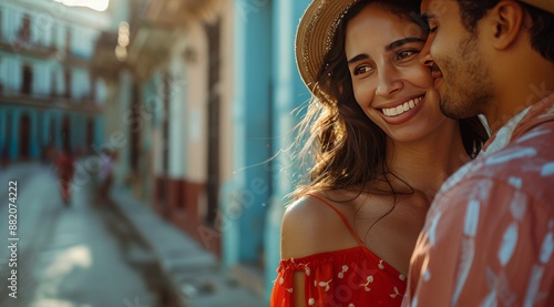 Couple In Love Smiles In Street During Daytime