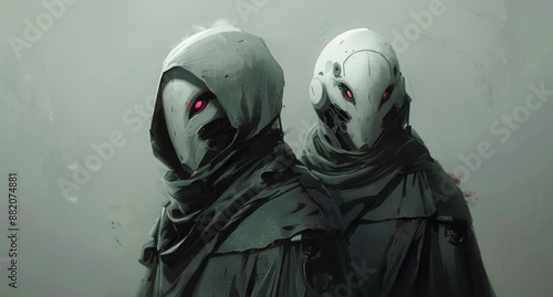 Two Masked Figures Stand In Fog