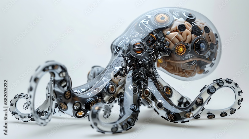 Futuristic steampunk octopus robot with intricate mechanical det Futuristic steampunk octopus robot with intricate mechanical det
