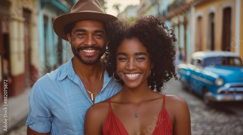 Smiling Couple Posing In A Cuban City Street