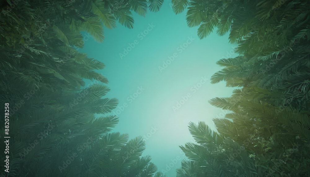 green fauna leaves background color turquoise tones, space for copy, empty space for text green fauna leaves background color turquoise tones, space for copy, empty space for text