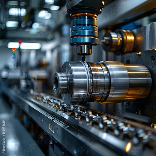 A machine is in the process of drilling a hole into a piece of metal