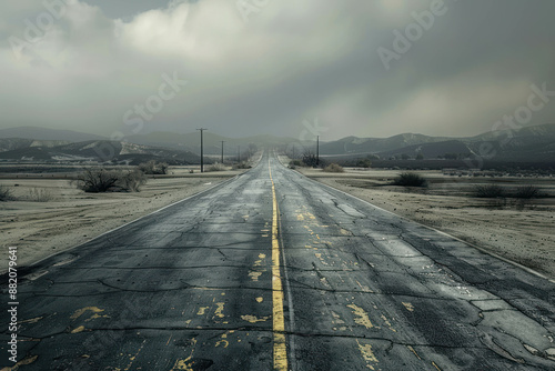 An empty road in a post-apocalyptic world