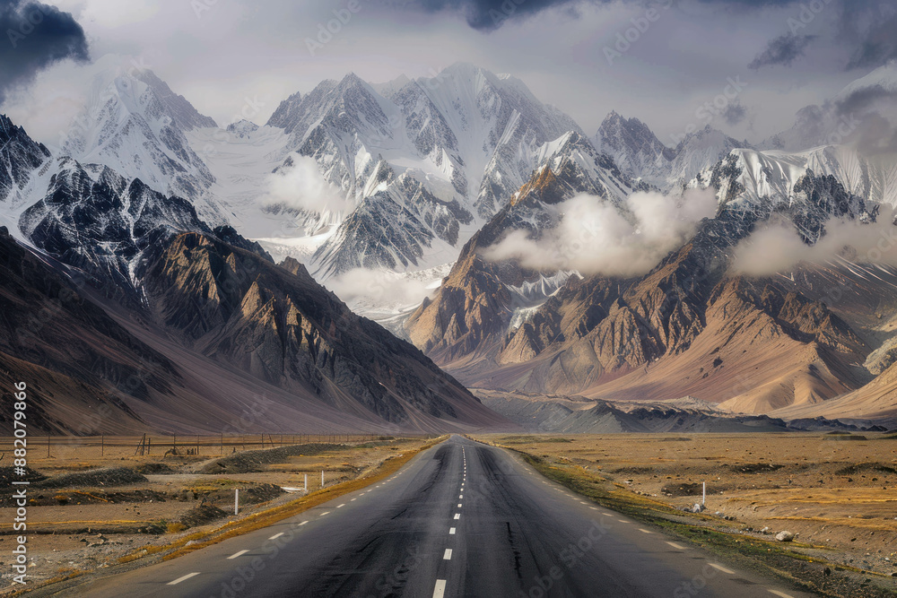 A road leading to a majestic mountain range A road leading to a majestic mountain range