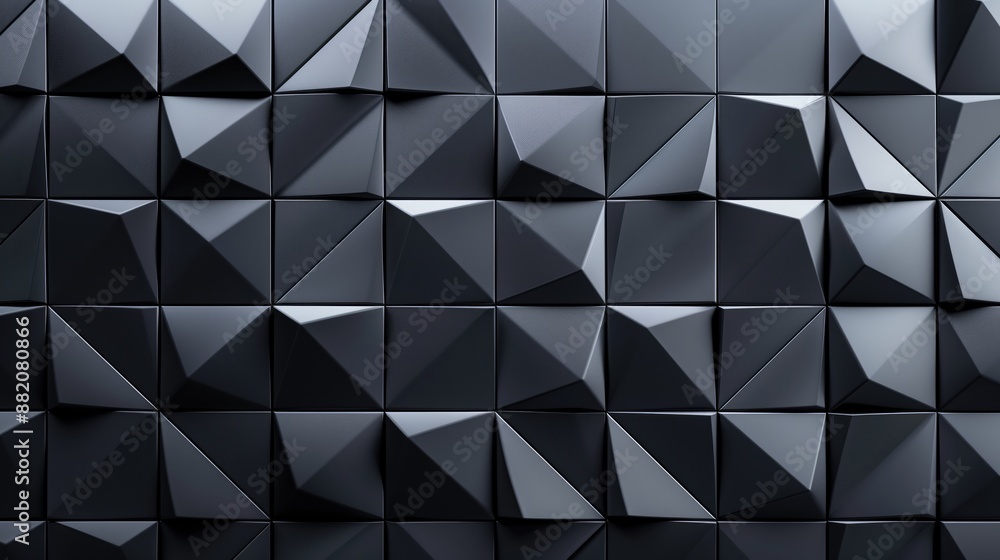 Futuristic, High Tech, dark background, with a triangular block structure. Wall texture with a 3D triangle tile pattern. 3D render Futuristic, High Tech, dark background, with a triangular block structure. Wall texture with a 3D triangle tile pattern. 3D render