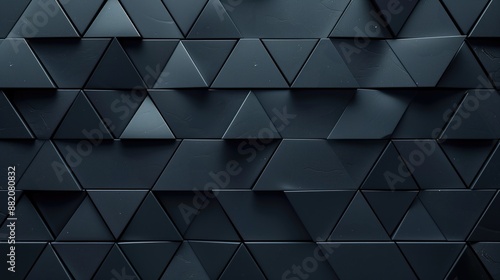 Futuristic, High Tech, dark background, with a triangular block structure. Wall texture with a 3D triangle tile pattern. 3D render