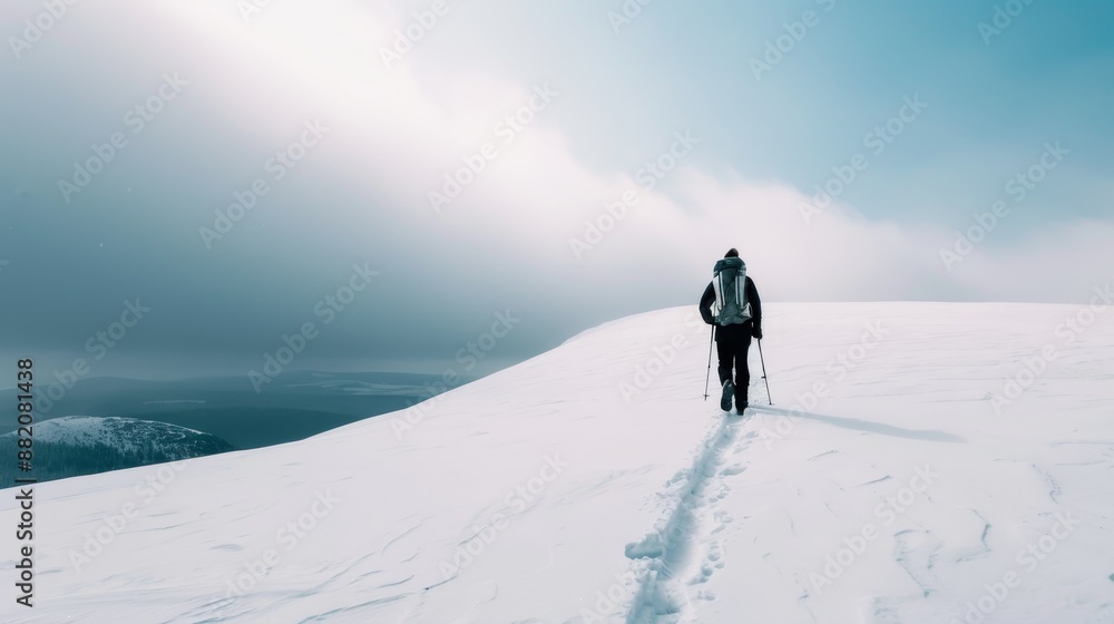 A lone hiker in a vast wilderness, embodying endurance and resilience, battling through harsh conditions with unwavering strength and persistence A lone hiker in a vast wilderness, embodying endurance and resilience, battling through harsh conditions with unwavering strength and persistence