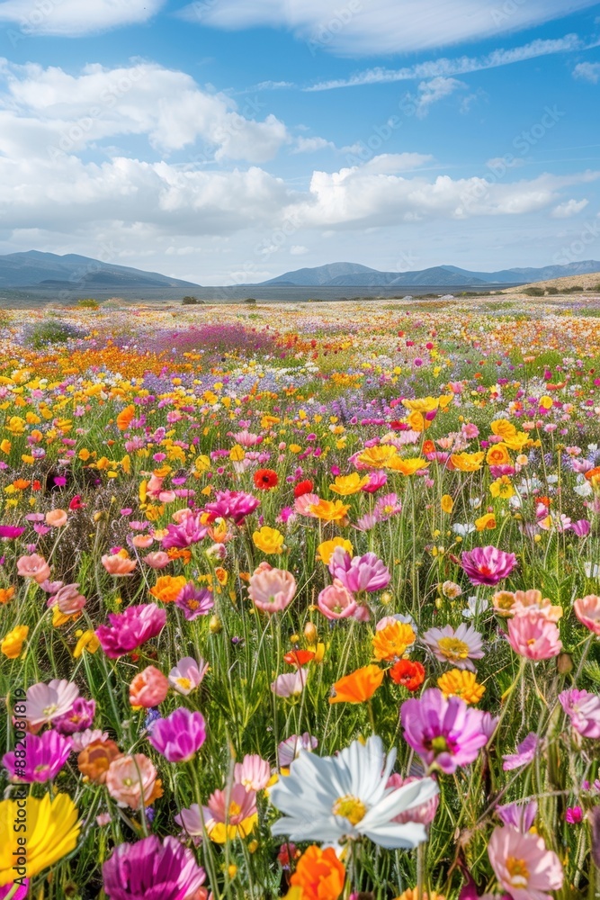 Aerial shot of a vast field of wildflowers in full bloom, patchwork of vibrant colors Aerial shot of a vast field of wildflowers in full bloom, patchwork of vibrant colors