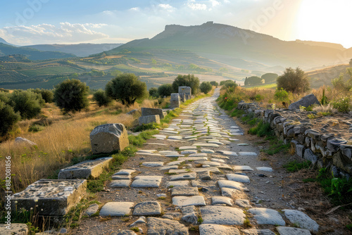 An ancient Roman road with ruins