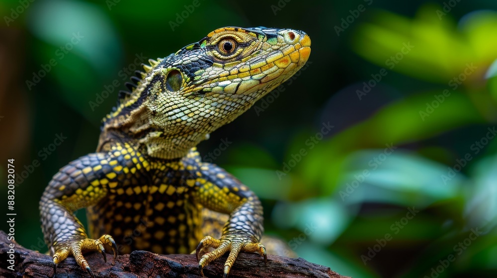 Agile reptile in mid-action, showcasing natural hunting instincts, vibrant scales and keen eyes locked on prey in a lush jungle setting Agile reptile in mid-action, showcasing natural hunting instincts, vibrant scales and keen eyes locked on prey in a lush jungle setting